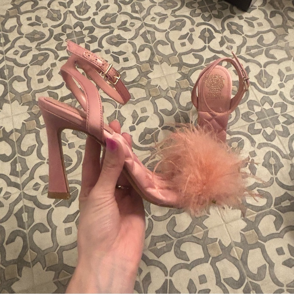 Vince Camuto | Blush “Penely” Feather Ankle-Strap Heels | Size 7 - Picture 10 of 16